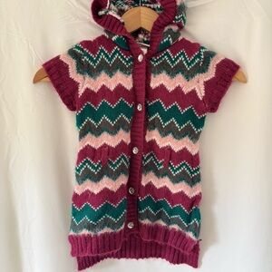 Little Lass Hooded Knit Sweater Vest Zigzag Pattern 4T